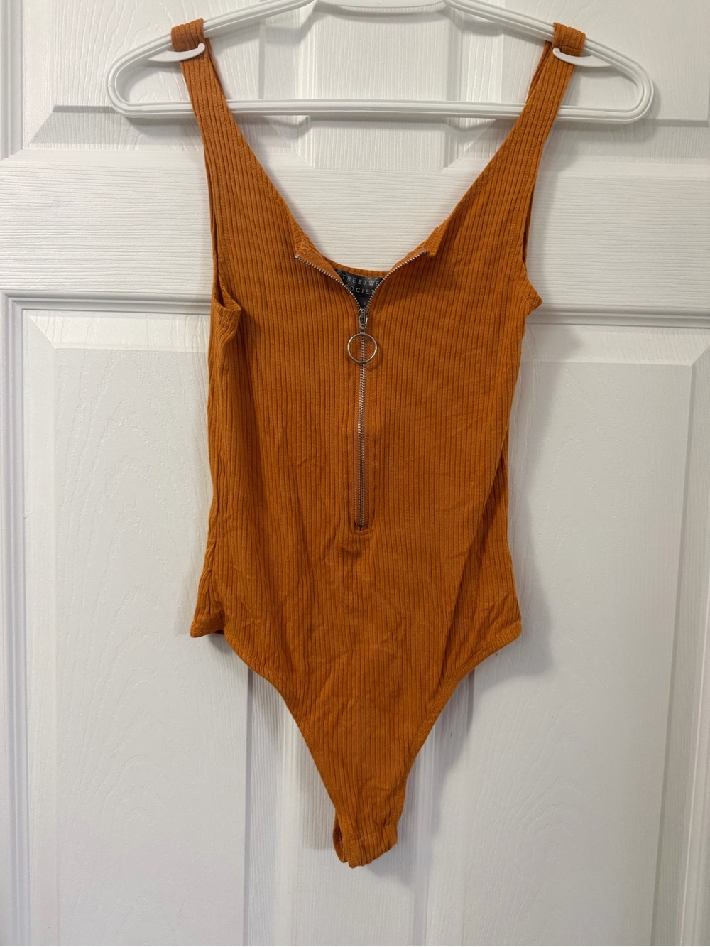 Ribbed Zip-Front One-Piece Bodysuit